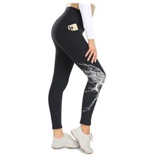 Fleece Lined Leggings Women with Pockets - Water Resistant Small-Medium Black