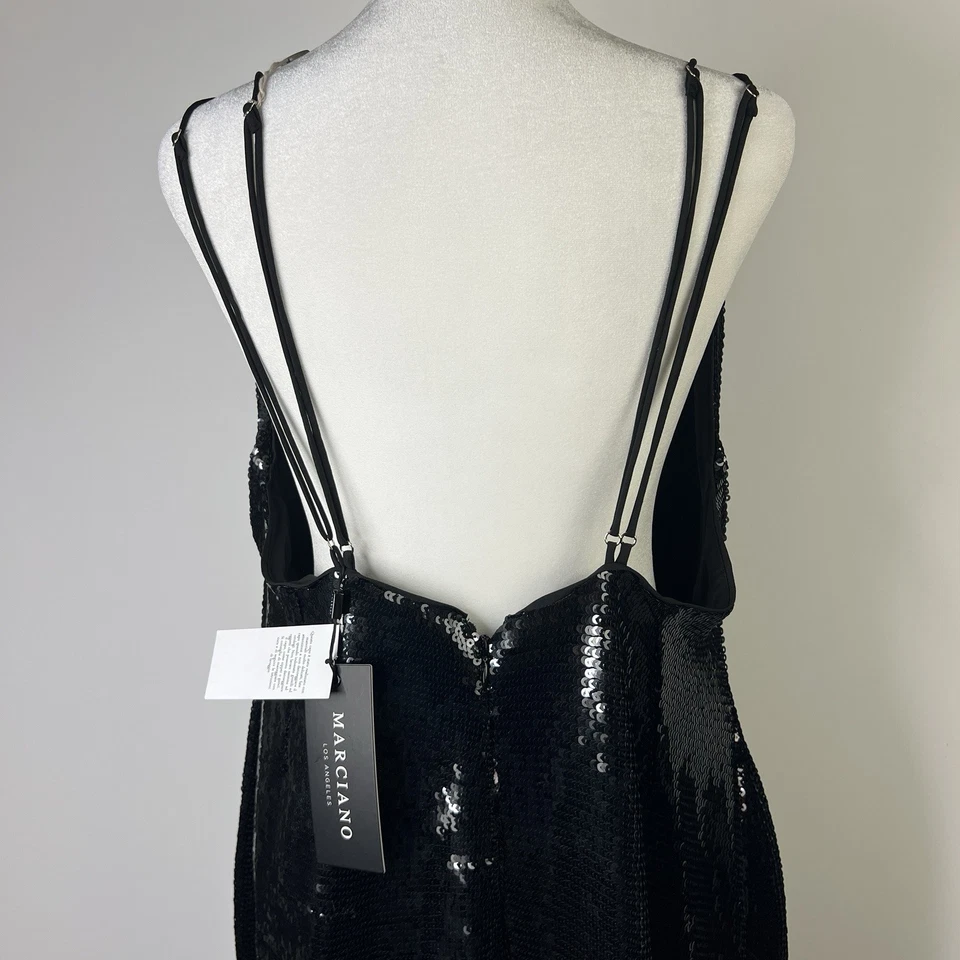 MARCIANO NWT Black Sequin Sexy Glam Luxe Semi Formal Party Maxi Slip Dress US 10 - Image 4 of 4