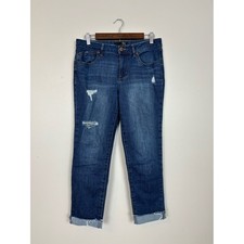 1822 Denim Jeans Womens 10 Distressed Rolled Hem Ankle Mid Rise Stretch in Blue