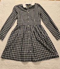 Polo Ralph Lauren Dress Girls 16 Navy Green Plaid Peter Pan Collar Shirtdress