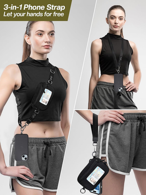 Clip And Go Strap For Phone With Wallet Crossbody Phone Lanyard Adjustable And Detachable RFID Wristlet Wallet With ID Window And Zipper, Pink - View #9