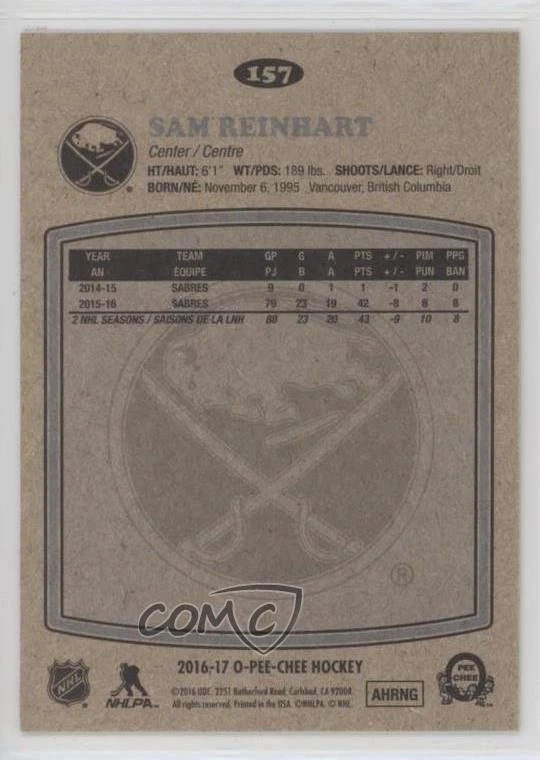 2016-17 O-Pee-Chee Retro Sam Reinhart #157 - Image 2 of 2