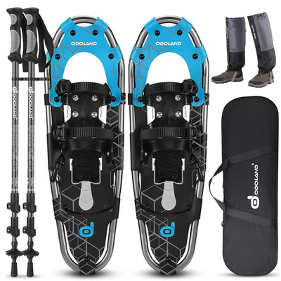 Schneeschuhe mit Steighilfe 4 in 1 Damen Herren Wanderstoecke Gamaschen Tasche