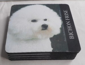 Set of 4 Bichon Frise Dog Foam Coasters 4" Square Reusable