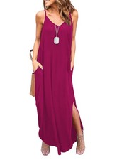 HUSKARY Spaghetti Strap Maxi Dresses for Women 2026 Summer XX-Large, Plum Red 