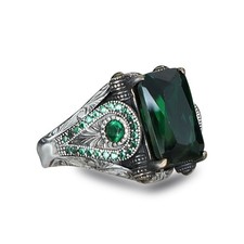 BayVog Handmade 925 Sterling Silver Emerald Stone Mens Ring, Gemstone Silver