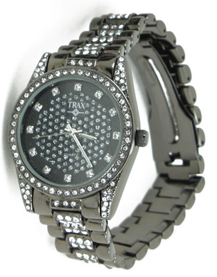 Trax black jeweled watch and bracelet set with new battery
