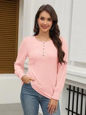 NEW NWT Peachy Pink Sz Small Long Sleeve Soft Stretchy Henley Shirt MINETOM