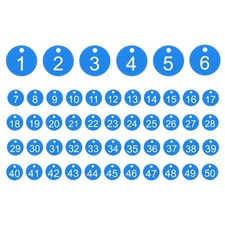 50PCS Number Tags 1-50, Number Key Tags Plastic Numbered Tags, Sky Blue