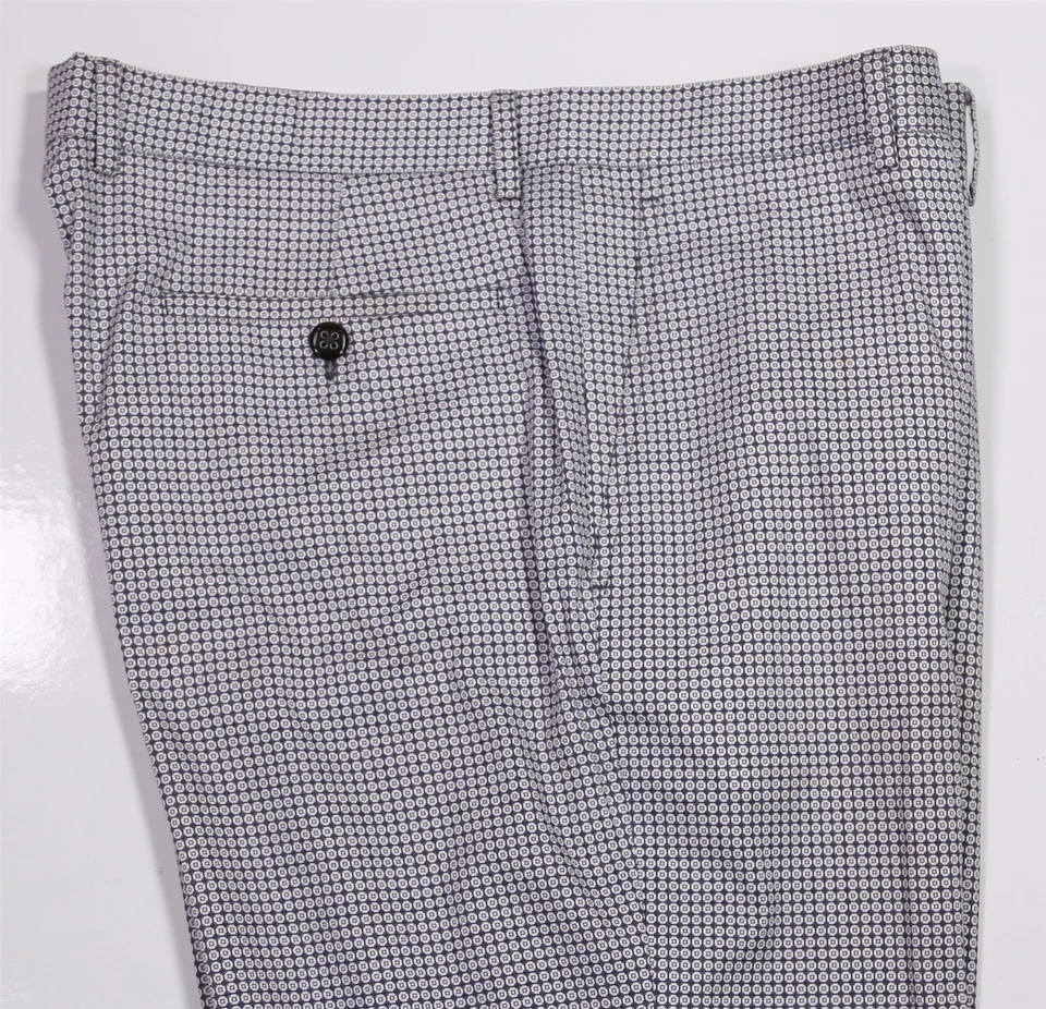 Pantalones para hombre Etro azul marino blanco estampado geométrico algodón frente plano 36x34 Foto 2 de 4