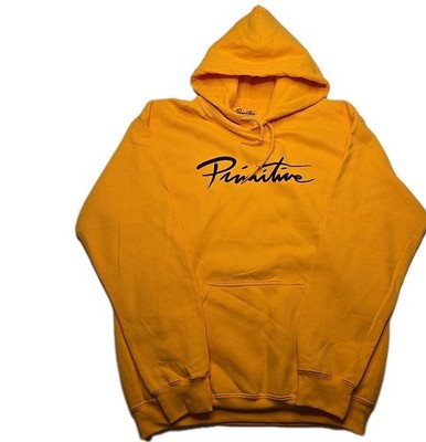 Primitive NUEVO SCRIPT HOODY Yelloww/ Black Print Pullover Men's M  Sweatshirt 