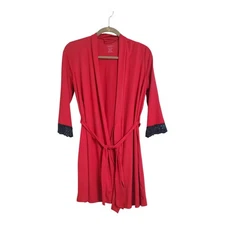 Gilligan O'Malley Red Belted Robe Black Lace Trim XS Short Self Tie