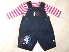 Size 0-3 Month Disney Mickey Mouse 2 Piece Holiday Black Overall Set Shirt Red