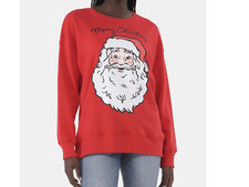L Holiday Time Women's Graphic Santa Head Merry Christmas Sweatshirt LARGE