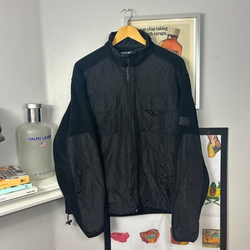 Vintage 1990s Polo Sport Ralph Lauren Black Fleece Zip Up Jacket Large RL Patch - Bild 1 von 10