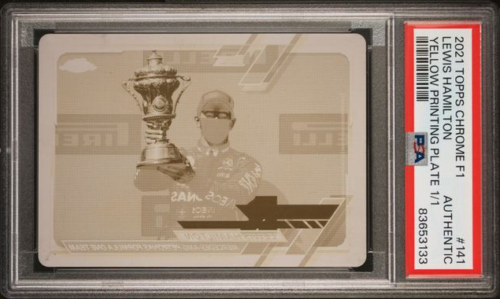2021 Topps Chrome F1 Lewis Hamilton #141 Yellow Printing Plate 1/1 PSA Authentic - Picture 1 of 2
