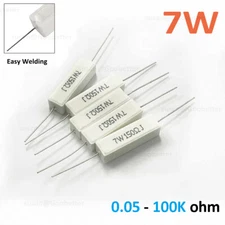 7 Watt Wire wound Cement Resistors Axial 0.05 ohms to 100K ohms 5% J Full range