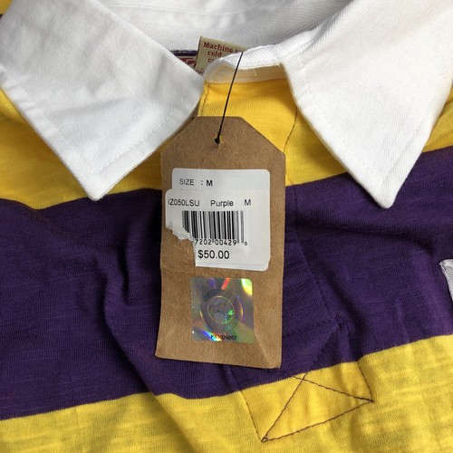 LSU TIGERS NCAA SEC IZOD Collegiate Purple Gold Striped Long Sleeve MED Shirt - Picture 6 of 7