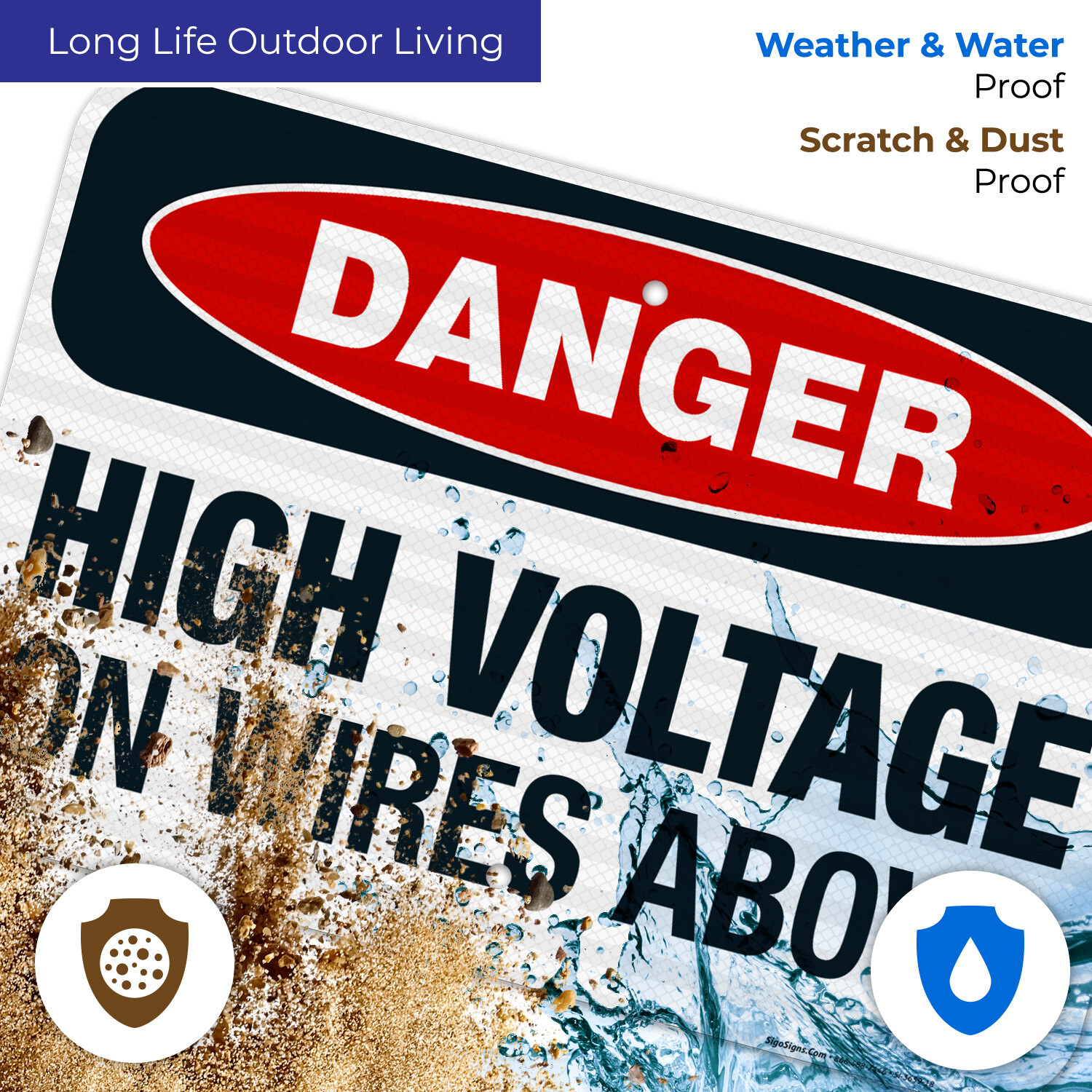 High Voltage On Wires Above Sign, OSHA Danger Sign,