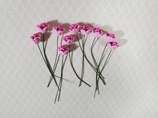 Dollhouse Pink Roses Flowers Set of 10 with Stems 1:12 Scale Miniature Garden