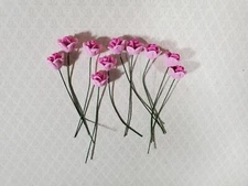 Dollhouse Pink Roses Flowers Set of 10 with Stems 1:12 Scale Miniature Garden