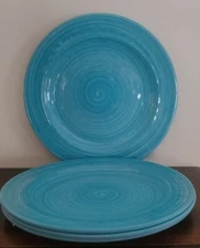 Four (4) Old East Main Co. ~ Melamine ~ Aqua Swirl Pattern ~ 10" Dinner Plates