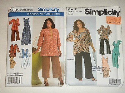 Simplicity 2635 & 5107 Tops Pants Skit Dress by Khaliah Ali size 18-24 UC FF
