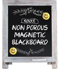 15"X12" Magnetic Chalk Board Sign, Small Wood Framed Tabletop Black Easel Chalkb