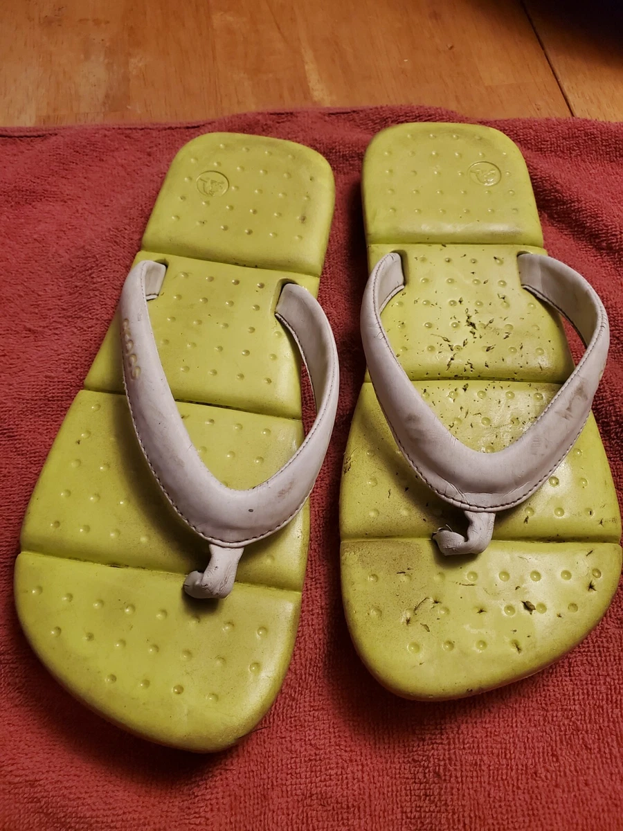 Yellow white Croc Flip Flops W 10