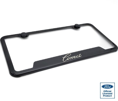 Black Notched Stainless License Plate Frame w/ Mercury Comet Script Logo