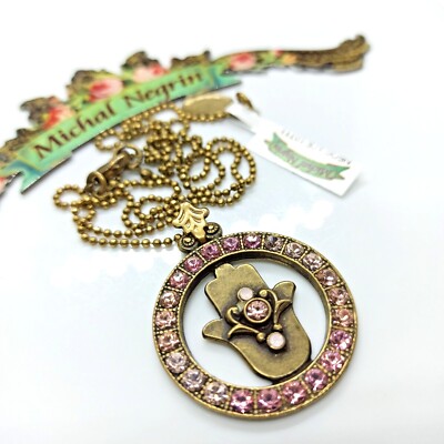 Michal Negrin Pink Hamsa Pendant Necklace Long Round