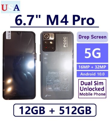6.7'' M4 Pro Smartphone 12GB+512GB 5G Dual SIM Android 10 Unlocked Mobile Black