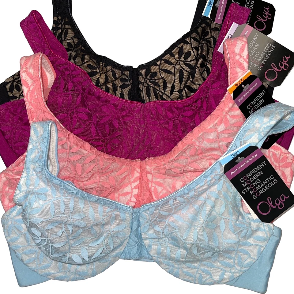 Sujetador Olga con aros minimizador encaje hojas transparentes ligero cobertura completa 35519 Foto 2 de 4