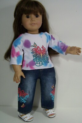 Butterfly Tye Dye Shirt Jeans 2 Piece Doll Clothes For 18'' American Girl (Debs*)