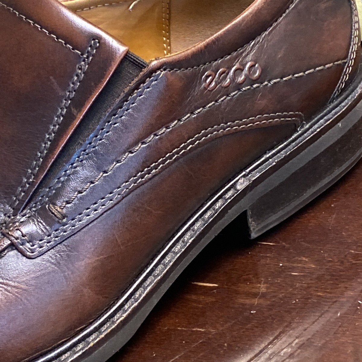 ECCO Light Shock Point brown leather slip-on comfort shoes men\'s 43/9-9.5 Ecco Shock Point Brown Leather Loafers Slip On Shoes Mens  main image 3