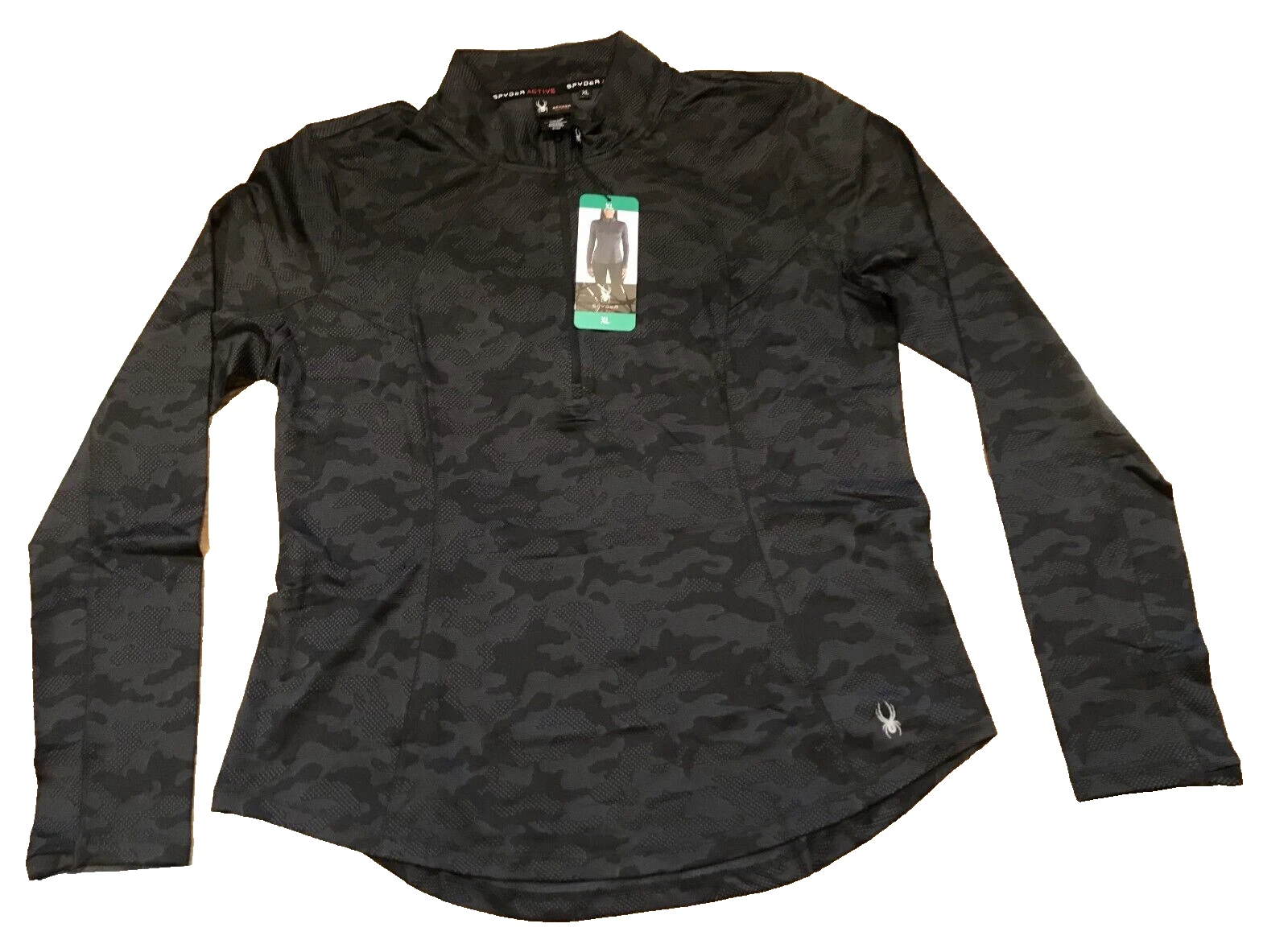 NEW Women's Spyder Active Base Layer Stretch Top Shirt Pullover Black XL