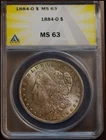 1884-O $1 Silver Morgan MS 63 ANACS Olive and Peach Tone New # 7432896 + Bonus