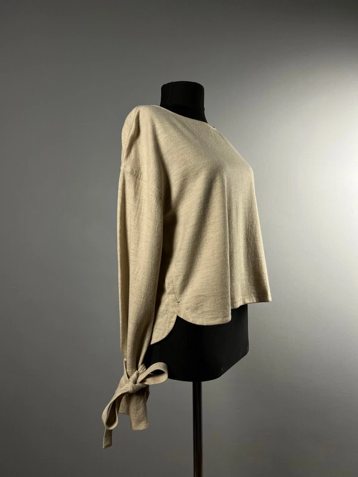 Suéter Jersey Raro Helmut Lang Mujer Beige Lana Seda Puños Corbatas Talla S Foto 3 de 4