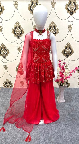 Vinishq Girls Indian Ethnic Heavy Sequence Sharara/Plazzo Dress With Dupatta Set - Picture 6 of 11