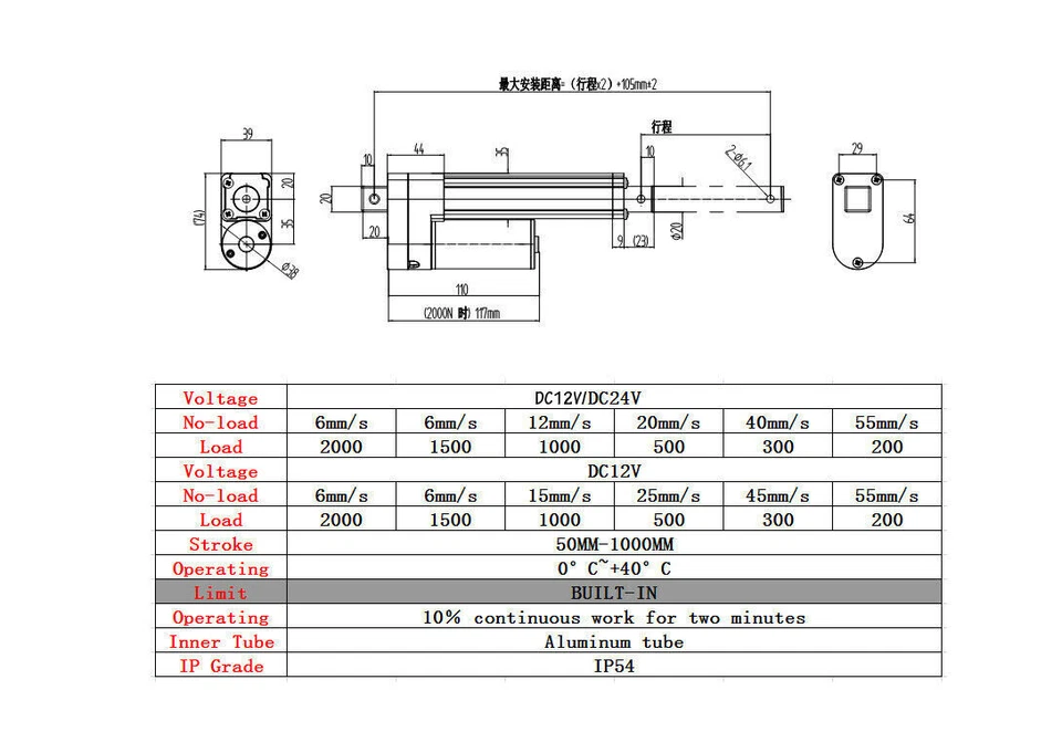 DC 12V Linear Actuator Heavy Duty Stroke 50MM 1000MM 2000N Lift Fast upto 55mm/s - Image 3 of 4