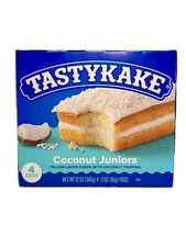 〽️ New Tastykake Coconut Flavored Juniors Layer Yellow Icing Topping Cakes 12oz