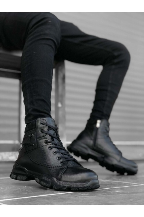 Botas BA0184 Interior Exterior Cuero Genuino Marrón-Negro-Taba Para Hombre con Cremallera