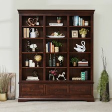 Extra Large Grand Library Bookcase 3 Drawers French Hardwood Mahogany Stained
