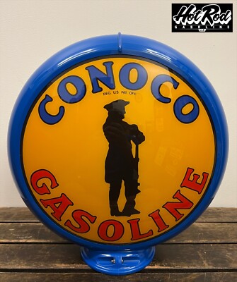 CONOCO MINUTEMAN GASOLINE Reproduction 13.5'' Gas Pump Globe - (Blue Body)