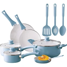 Mainstays 12pc Ceramic Cookware Set, Blue Linen