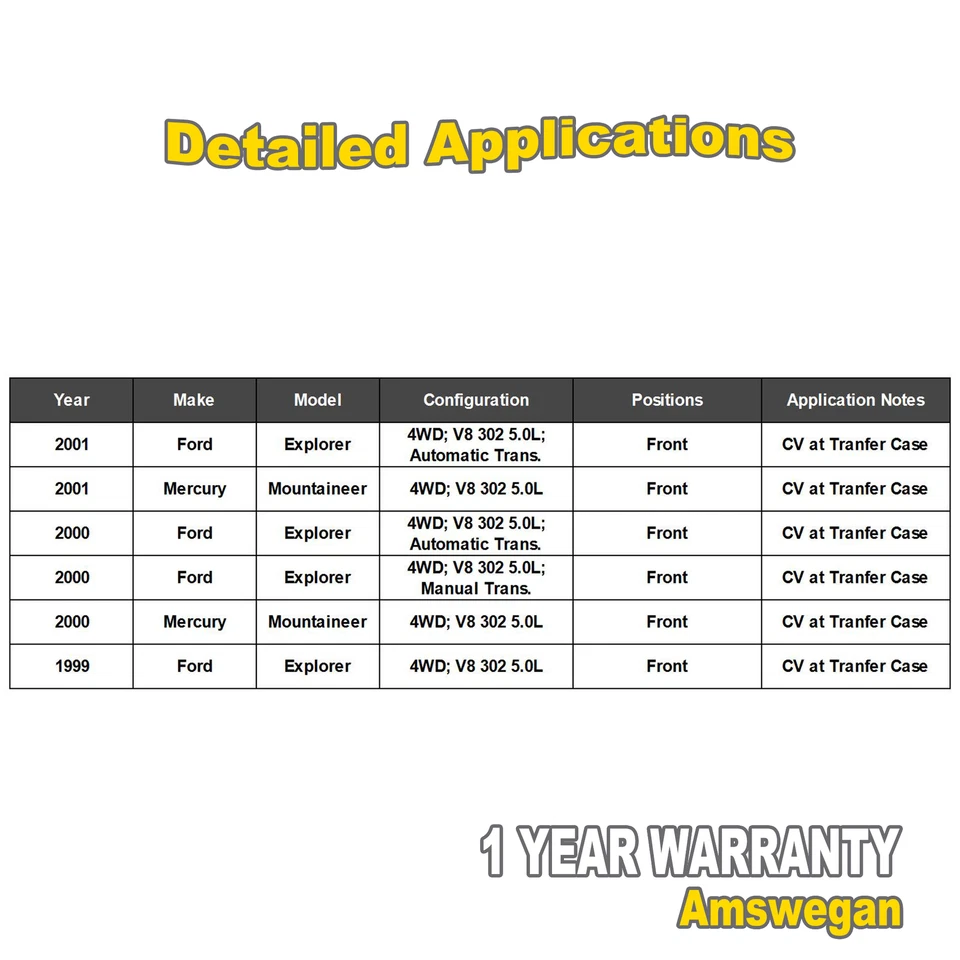 Front Drive Shaft Assembly For Ford Explorer Mercury Mountaineer 4WD F77Z4A376CB - Image 2 of 4