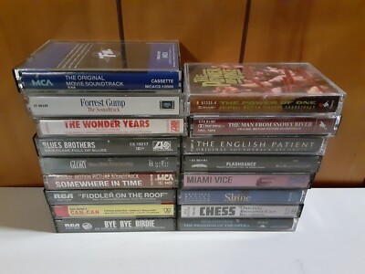 17 Movie/TV Soundtrack Cassette Lot Flashdance, Forrest Gump, Chess, Miami Vice