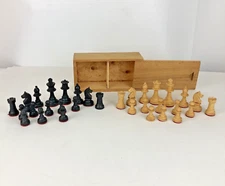 Vintage Wood Chess Set Sliding Lid Box 2.5" King Made in France Complete