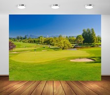 7x5ft Fabric Golf Course Backdrop, Green Grass Lawn, Scenery, Birthday Party