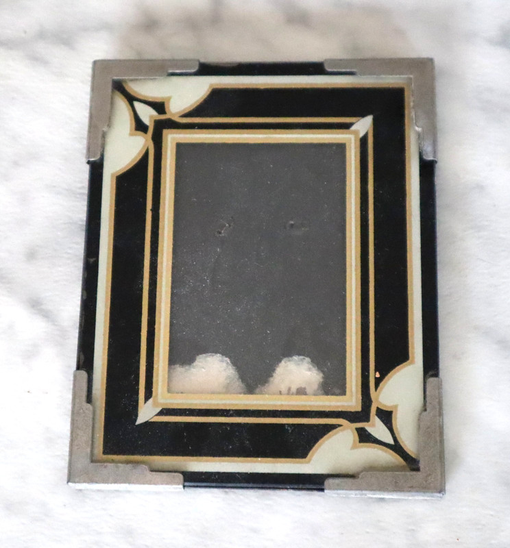Antique 1920s 30s Art Deco picture frame reverse-painted glass metal corners